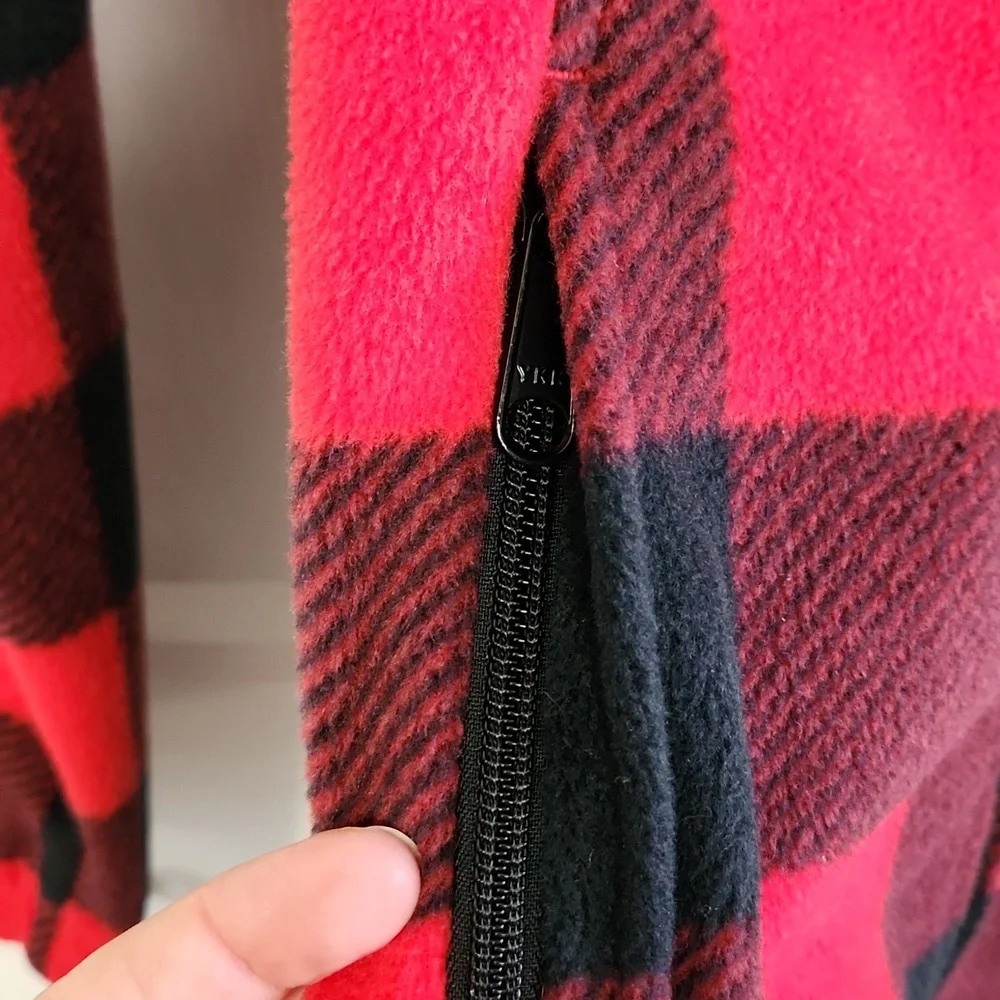 Columbia Womens Red & Black Plaid/Checkered Full‎ Zip Fleece Jacket Size Med